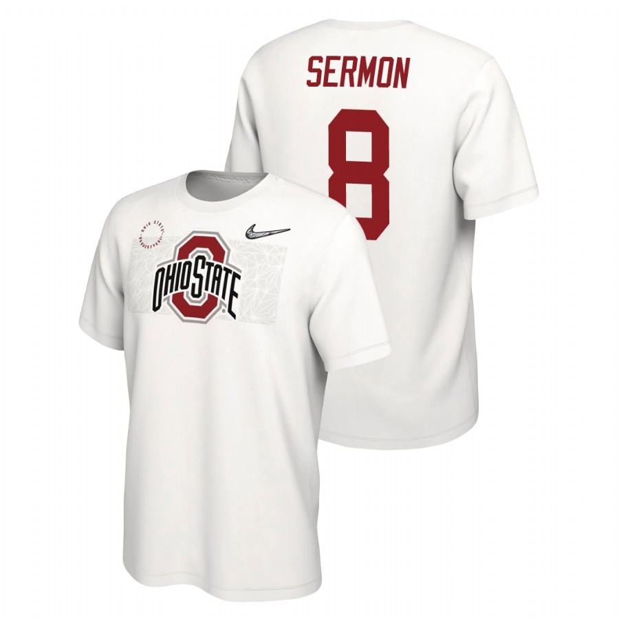 Ohio State Buckeyes Men's NCAA Trey Sermon #8 White Nike Playoff College Football T-Shirt WDN1449QR